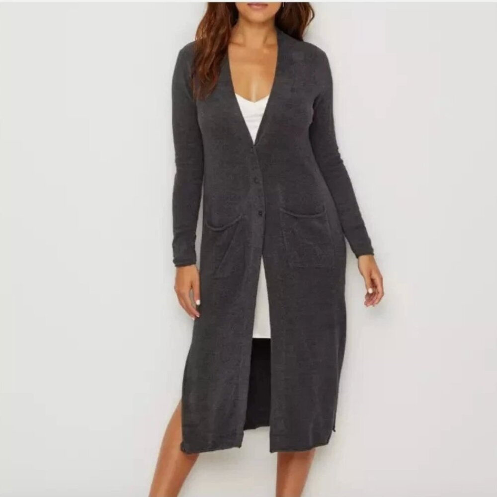 Barefoot Dreams Cozychic Ultra Lite Long Cardigan Duster M Stone - Picture 11 of 11